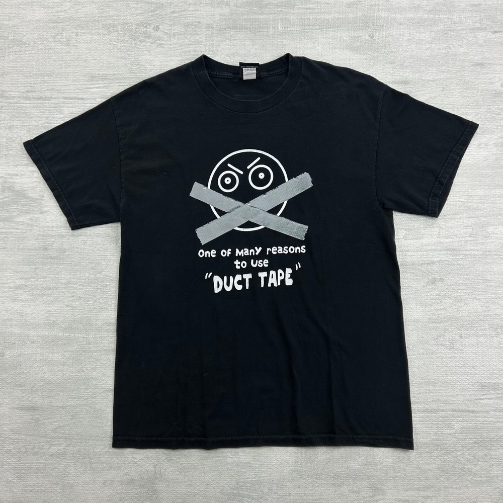 Vintage 90s Hybrid Duct Tape Shirt Size Large Black Funny Parody Saying